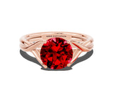 Rose gold Round Cut Ruby Solitaire Twist Band Prong Setting Ring_36