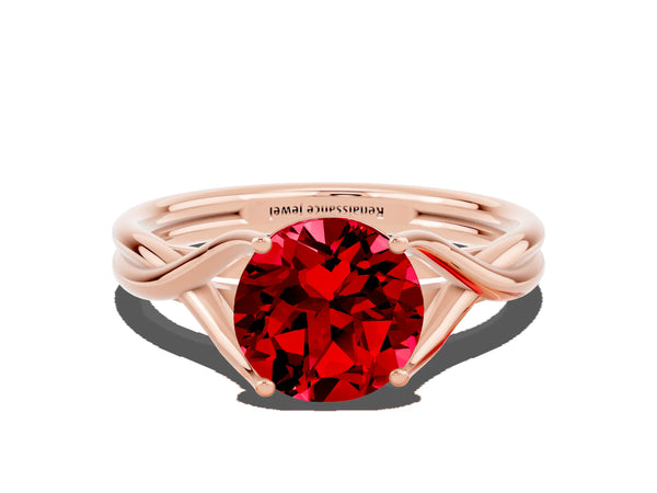 Rose gold Round Cut Ruby Solitaire Twist Band Prong Setting Ring