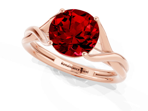 Rose gold Round Cut Ruby Solitaire Twist Band Prong Setting Ring_37