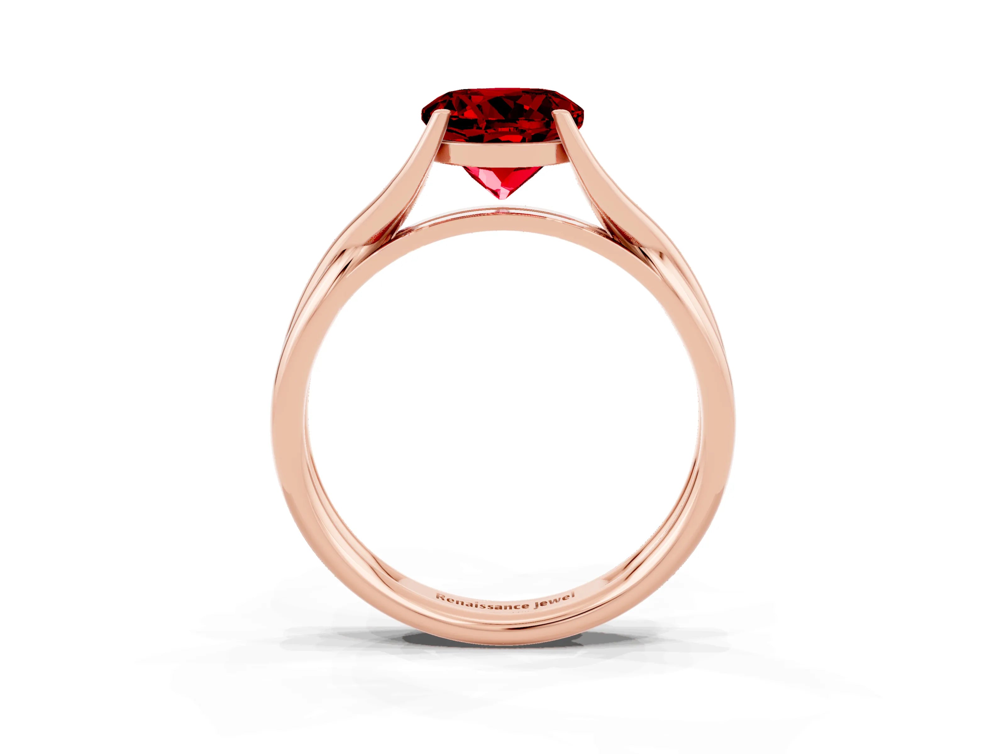 Rose gold Round Cut Ruby Solitaire Twist Band Prong Setting Ring_39
