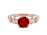 Rose gold Round Cut Ruby Solitaire Twisted Band with Round  Accents and Prong Setting_12