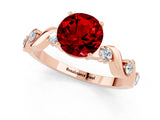 Rose gold Round Cut Ruby Solitaire Twisted Band with Round  Accents and Prong Setting_13
