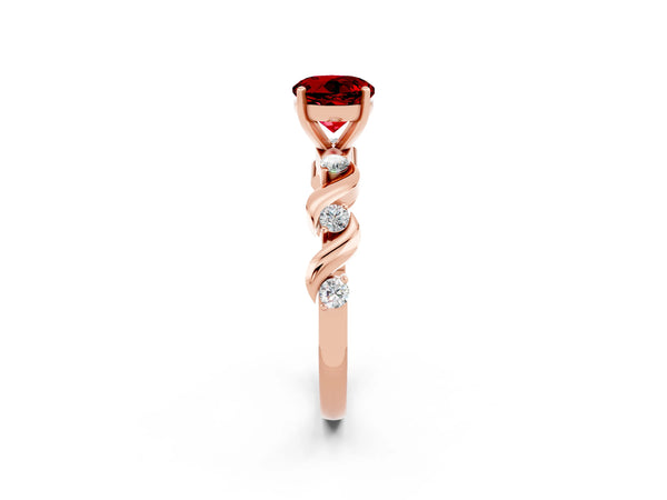 Rose gold Round Cut Ruby Solitaire Twisted Band with Round  Accents and Prong Setting