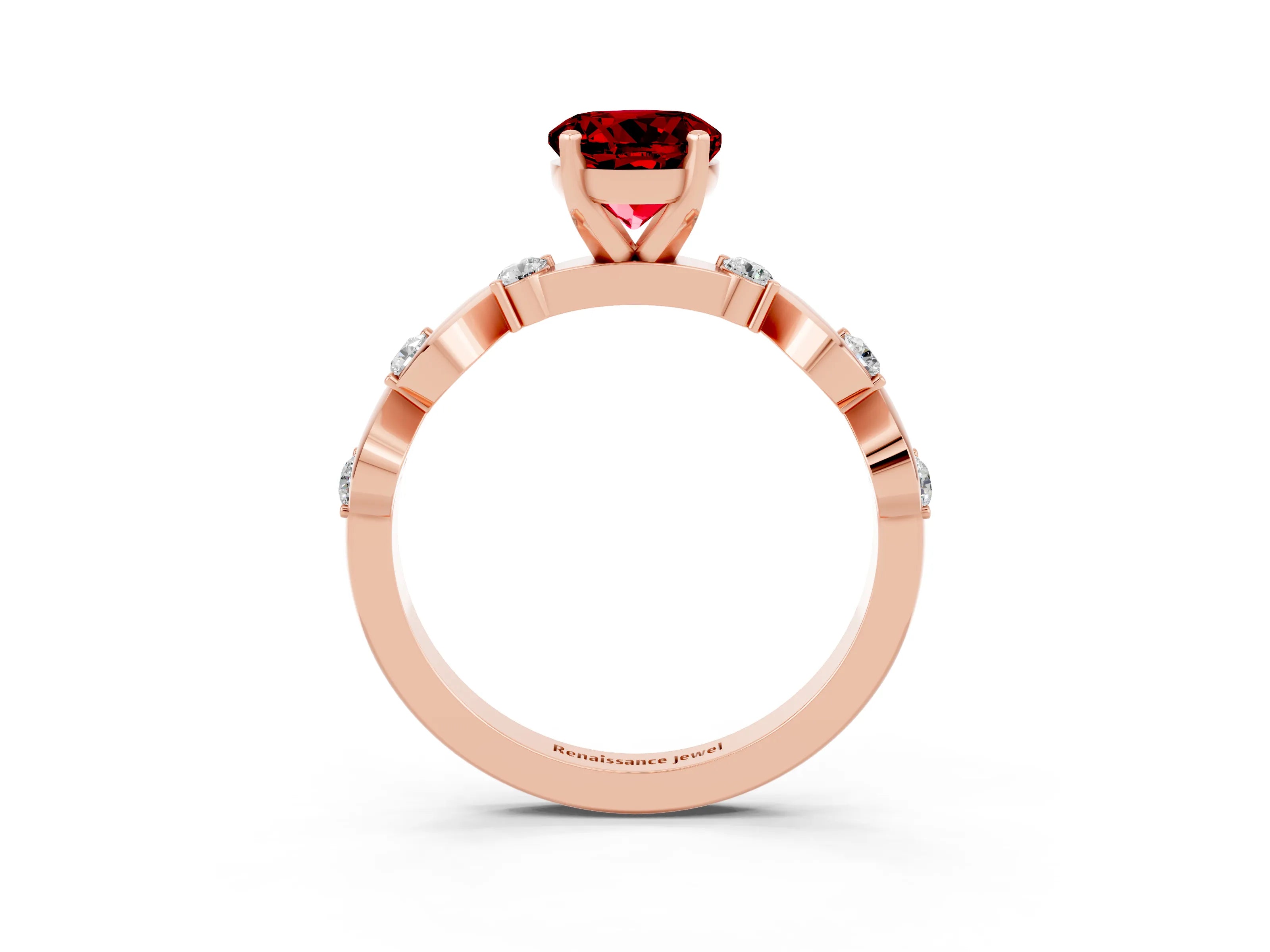 Rose gold Round Cut Ruby Solitaire Twisted Band with Round  Accents and Prong Setting_15