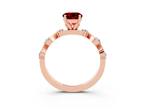 Rose gold Round Cut Ruby Solitaire Twisted Band with Round  Accents and Prong Setting_15