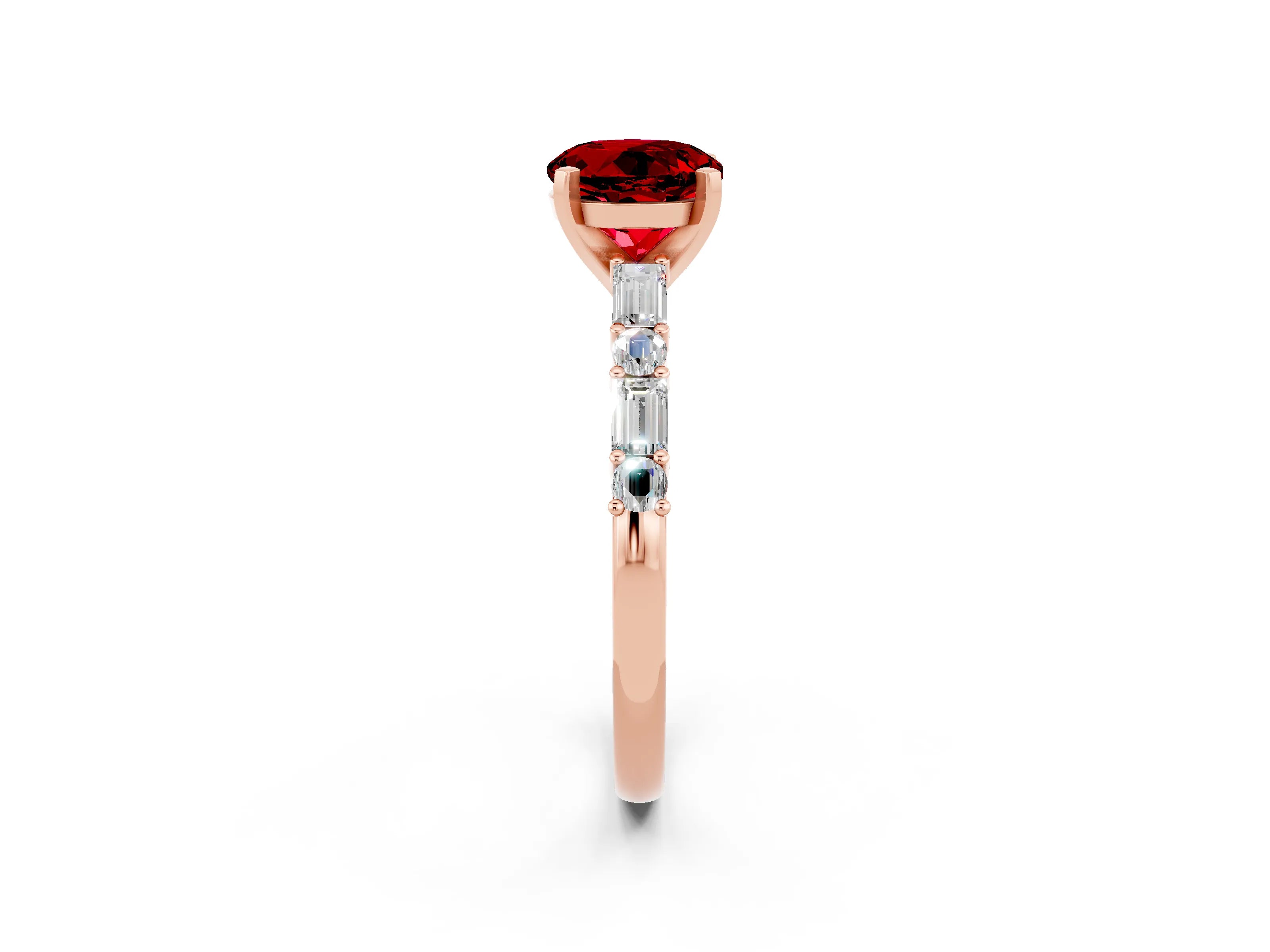 Rose gold Round Cut Ruby Solitaire with Side Baguettes and Channel Set Band_2