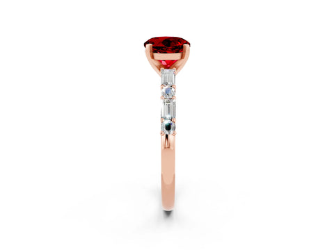 Rose gold Round Cut Ruby Solitaire with Side Baguettes and Channel Set Band_2