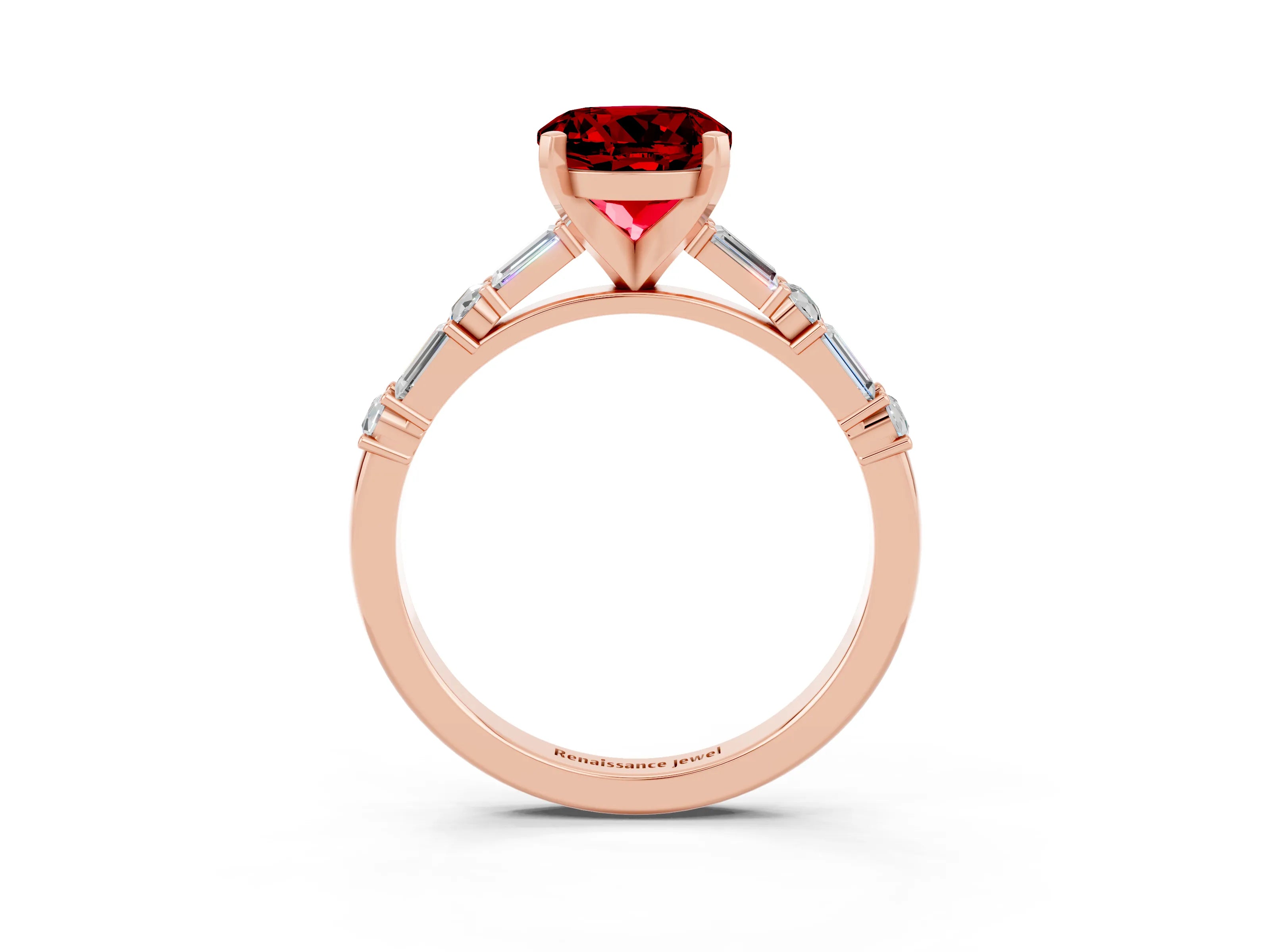Rose gold Round Cut Ruby Solitaire with Side Baguettes and Channel Set Band_3