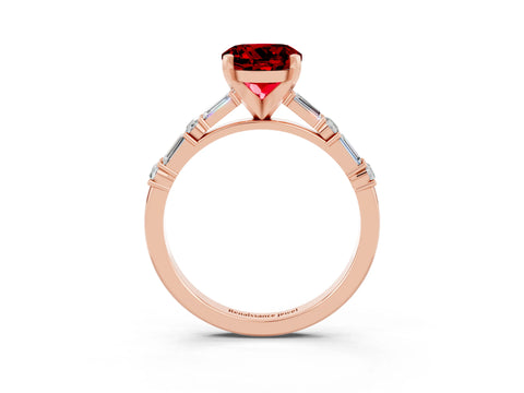 Rose gold Round Cut Ruby Solitaire with Side Baguettes and Channel Set Band_3