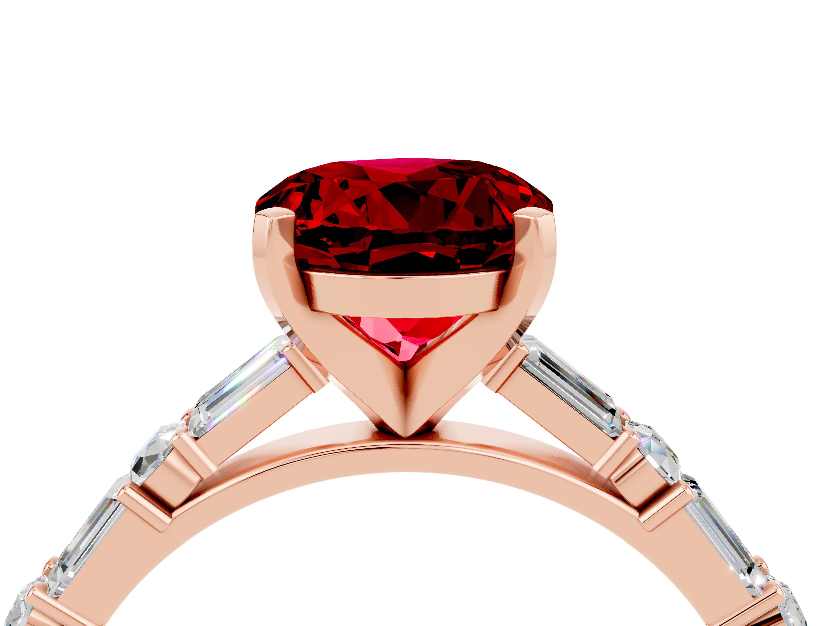Rose gold Round Cut Ruby Solitaire with Side Baguettes and Channel Set Band_4