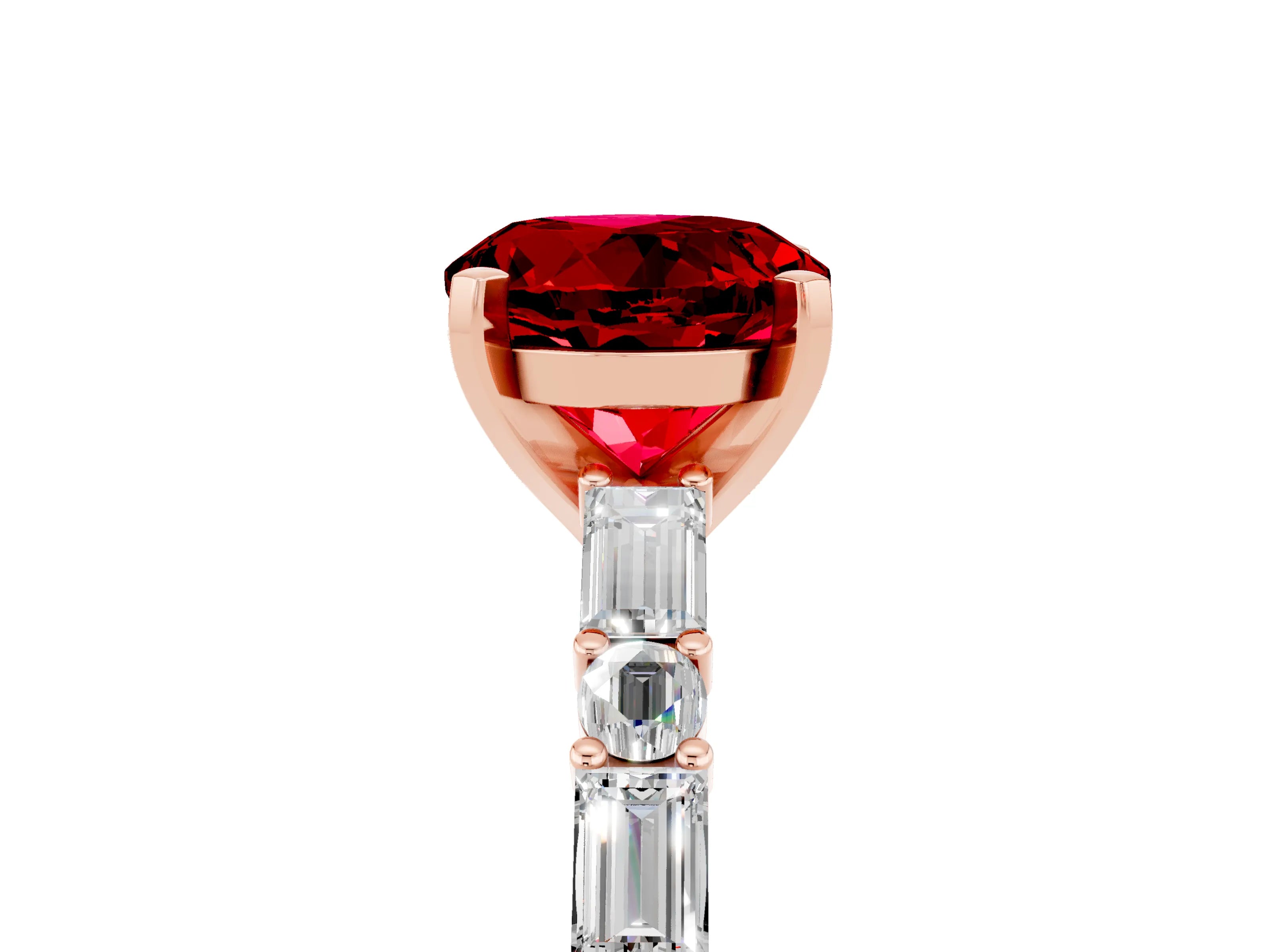 Rose gold Round Cut Ruby Solitaire with Side Baguettes and Channel Set Band_5