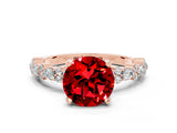 Rose gold Round Cut Ruby Solitaire with Side Stones, Pave Band, Four-Prong Setting_36