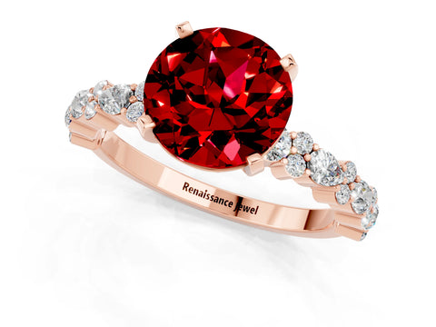 Rose gold Round Cut Ruby Solitaire with Side Stones, Pave Band, Four-Prong Setting_37