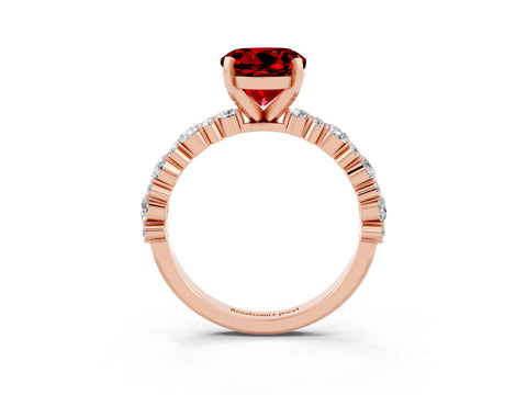 Rose gold Round Cut Ruby Solitaire with Side Stones, Pave Band, Four-Prong Setting_39