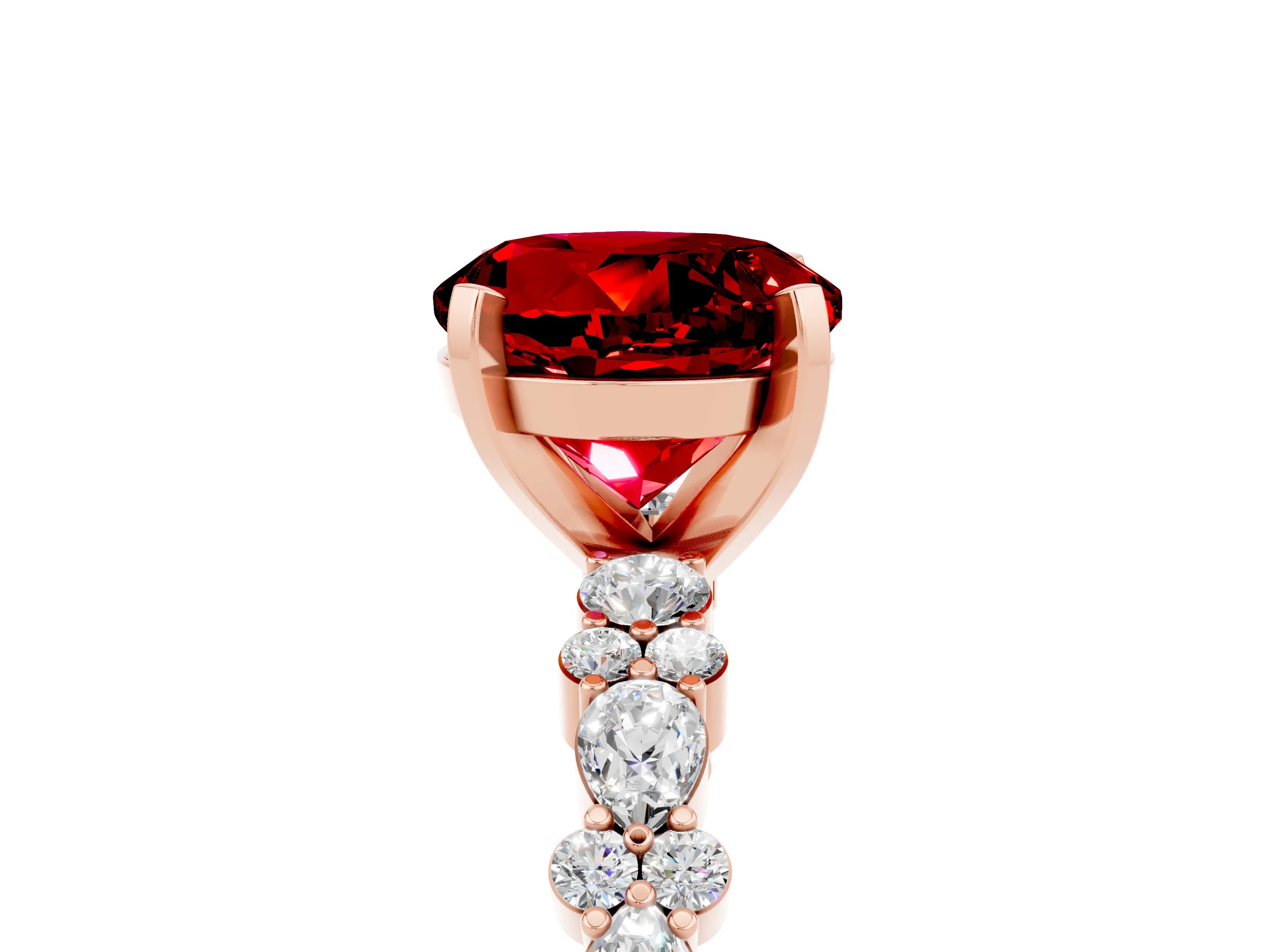 Rose gold Round Cut Ruby Solitaire with Side Stones, Pave Band, Four-Prong Setting_41