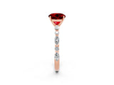 Rose gold Round Cut Ruby Solitaire with Side Stones on a Pavé Band and Four-Prong Setting_2