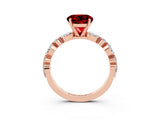Rose gold Round Cut Ruby Solitaire with Side Stones on a Pavé Band and Four-Prong Setting_3