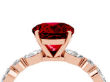 Rose gold Round Cut Ruby Solitaire with Side Stones on a Pavé Band and Four-Prong Setting_4