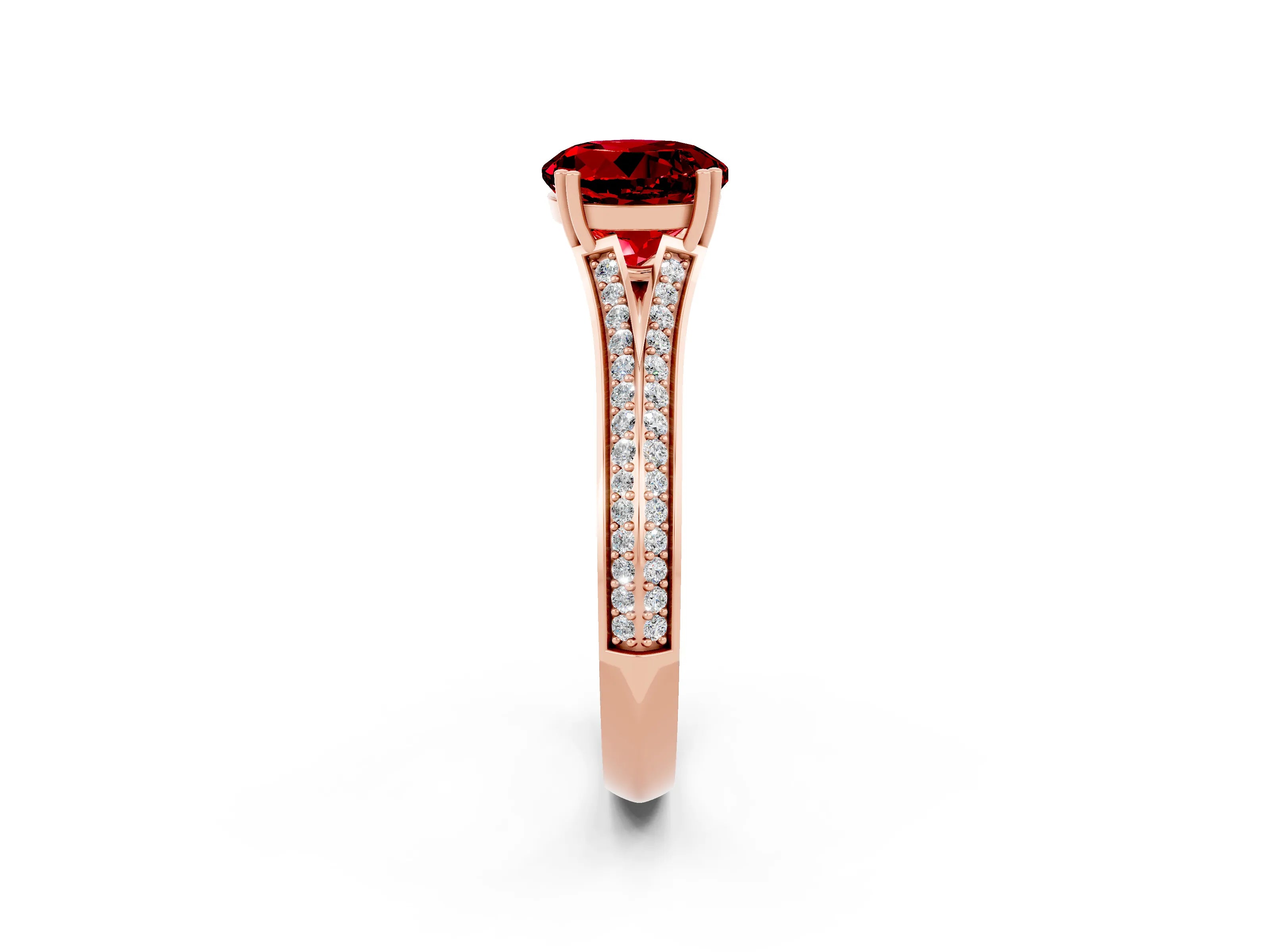 Rose gold Round Cut Ruby Split Shank Engagement Ring with Pavé Band_2