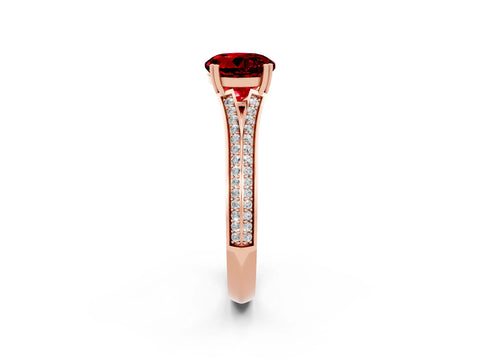 Rose gold Round Cut Ruby Split Shank Engagement Ring with Pavé Band_2
