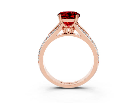 Rose gold Round Cut Ruby Split Shank Engagement Ring with Pavé Band_3