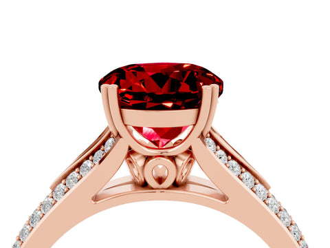 Rose gold Round Cut Ruby Split Shank Engagement Ring with Pavé Band_4