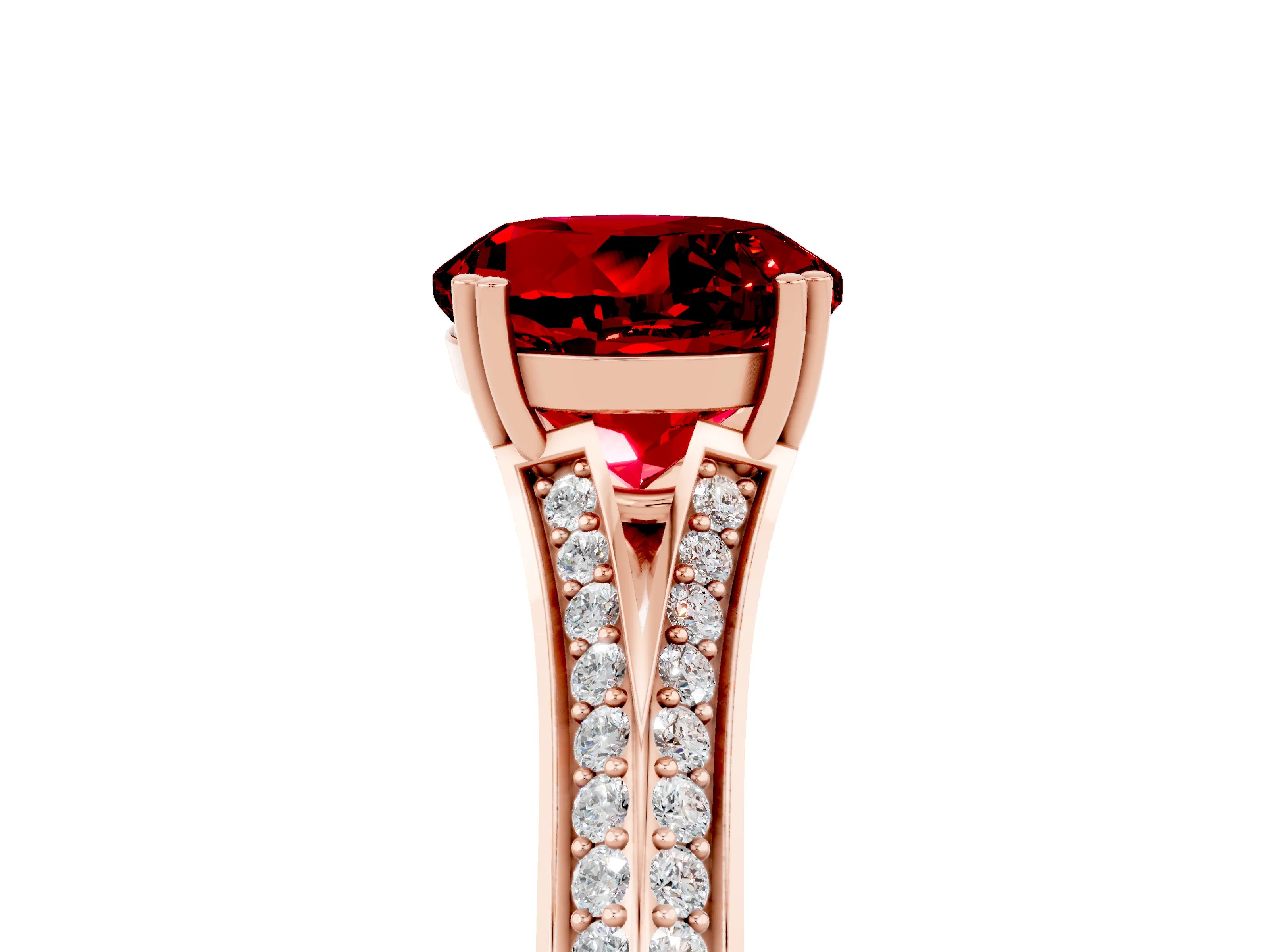 Rose gold Round Cut Ruby Split Shank Engagement Ring with Pavé Band_5