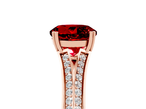Rose gold Round Cut Ruby Split Shank Engagement Ring with Pavé Band_5