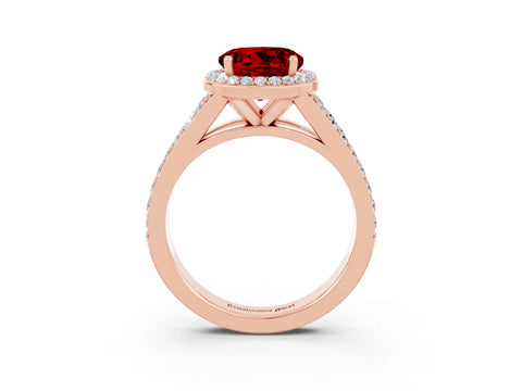 Rose gold Round Cut Ruby Split Shank Halo Ring with Four-Prong Setting_15