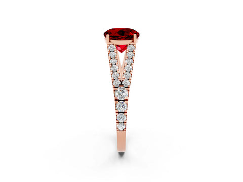 Rose gold Round Cut Ruby Split Shank Pavé Engagement Ring with Four-Prong Setting_14