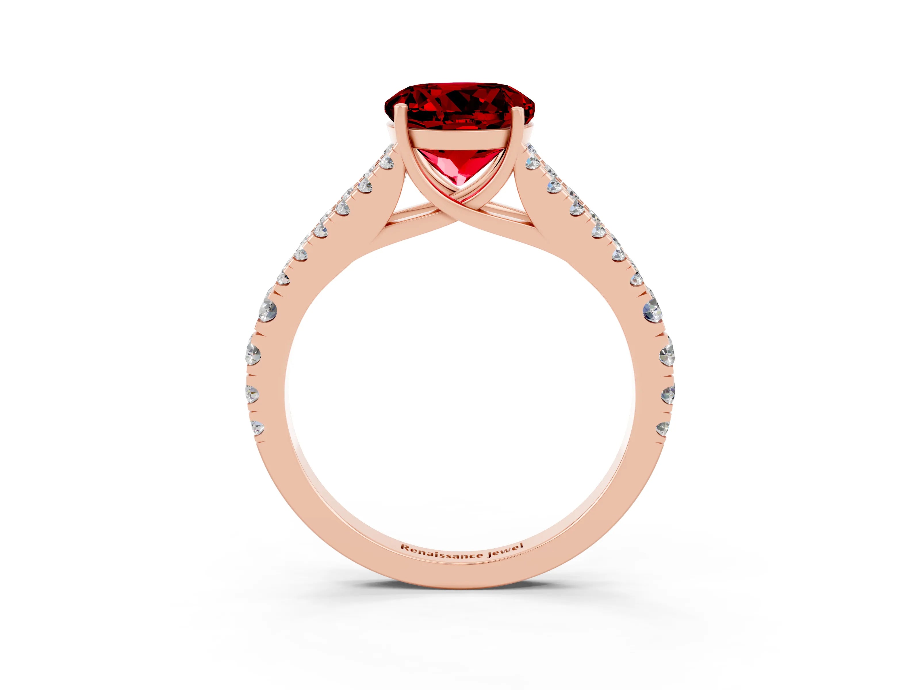 Rose gold Round Cut Ruby Split Shank Pavé Engagement Ring with Four-Prong Setting_15