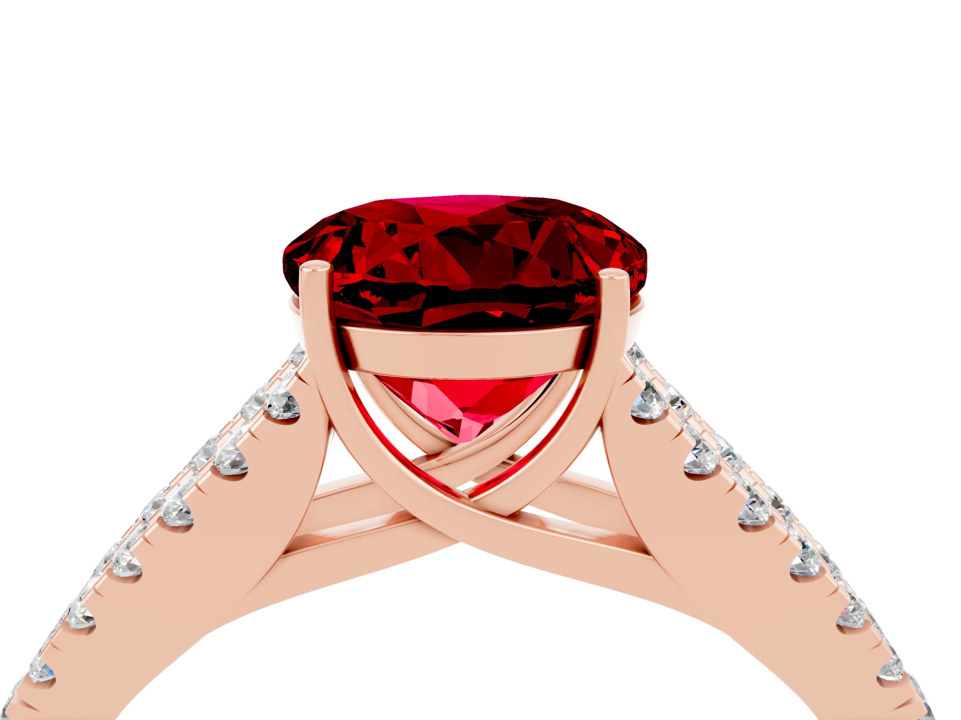 Rose gold Round Cut Ruby Split Shank Pavé Engagement Ring with Four-Prong Setting_16
