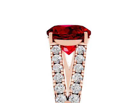 Rose gold Round Cut Ruby Split Shank Pavé Engagement Ring with Four-Prong Setting_17