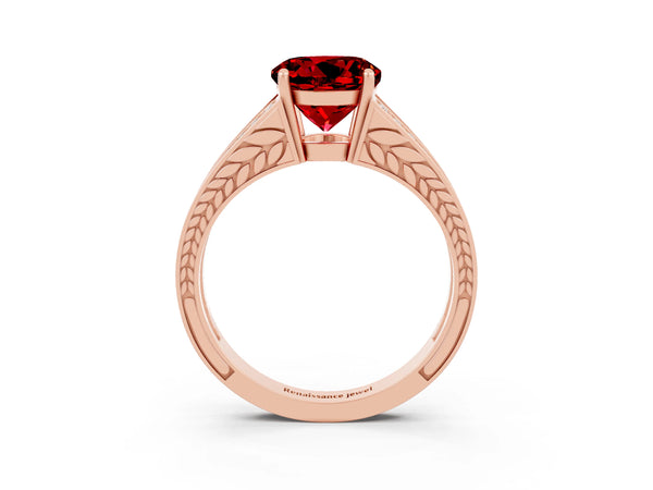 Rose gold Round Cut Ruby Split Shank Ring with Pavé Band and Four-Prong Setting