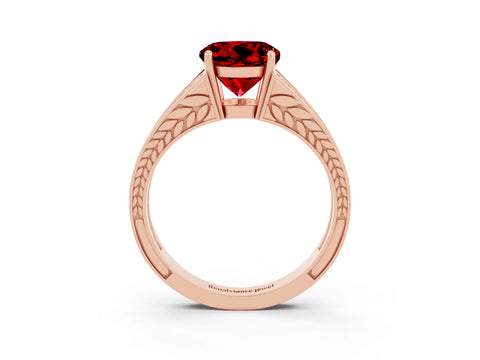 Rose gold Round Cut Ruby Split Shank Ring with Pavé Band and Four-Prong Setting_3