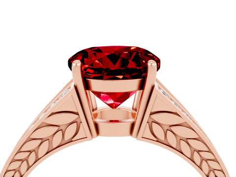 Rose gold Round Cut Ruby Split Shank Ring with Pavé Band and Four-Prong Setting_4