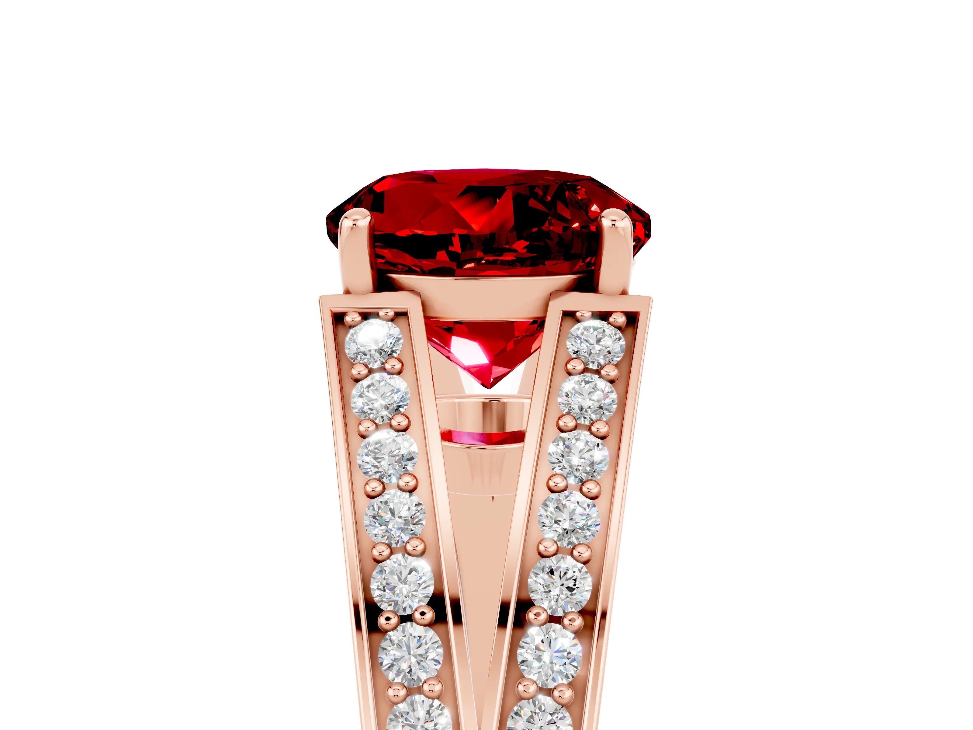 Rose gold Round Cut Ruby Split Shank Ring with Pavé Band and Four-Prong Setting_5