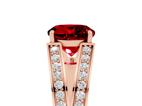 Rose gold Round Cut Ruby Split Shank Ring with Pavé Band and Four-Prong Setting_5