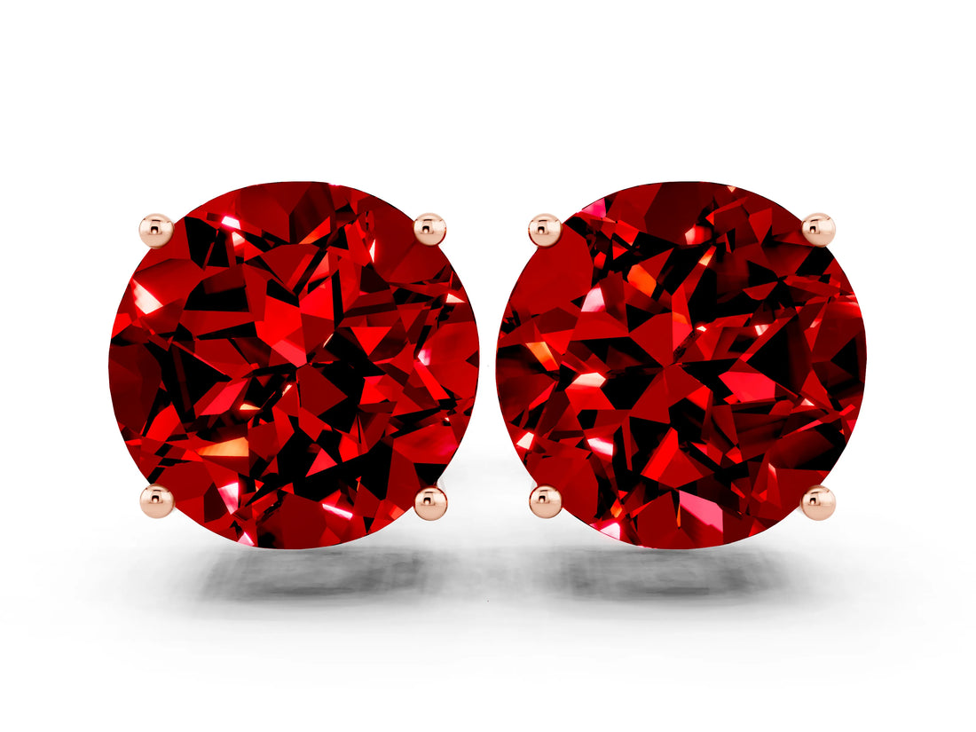 10K Rose Gold 3.87 Carat Round Ruby Stud Earrings