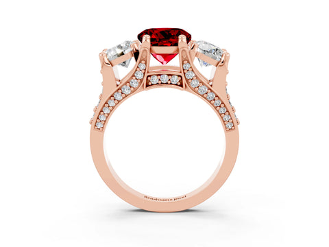 Rose gold Round Cut Ruby Three-Stone Ring with Channel Set Band and Four-Prong Setting_3