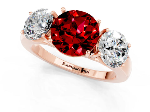 Rose gold Round Cut Ruby Three-Stone Ring with Four-Prong Setting and Classic Band_1