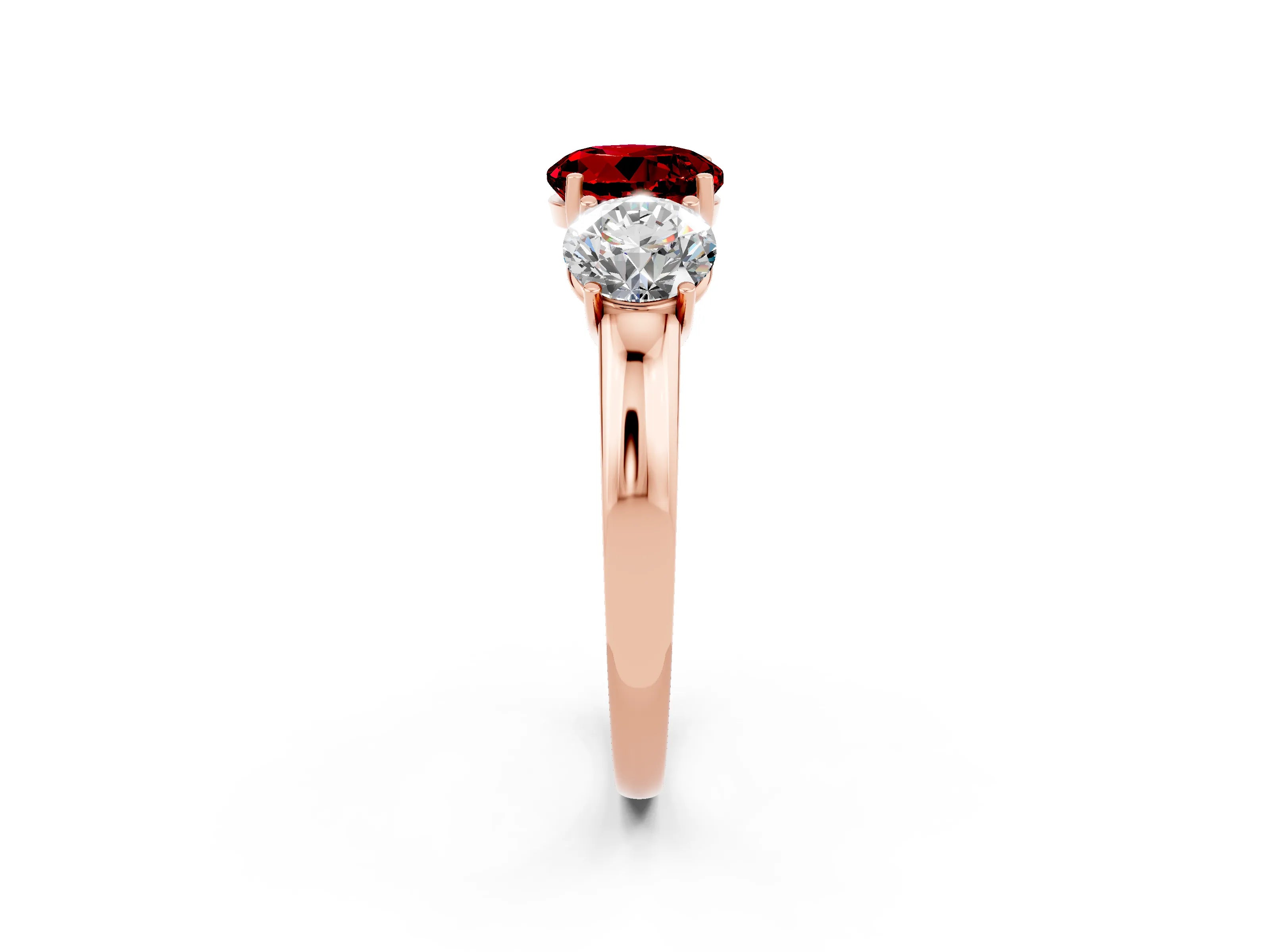 Rose gold Round Cut Ruby Three-Stone Ring with Four-Prong Setting and Classic Band_2