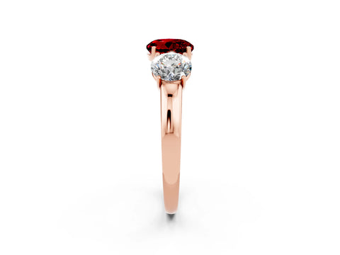 Rose gold Round Cut Ruby Three-Stone Ring with Four-Prong Setting and Classic Band_2