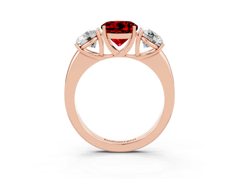 Rose gold Round Cut Ruby Three-Stone Ring with Four-Prong Setting and Classic Band_3