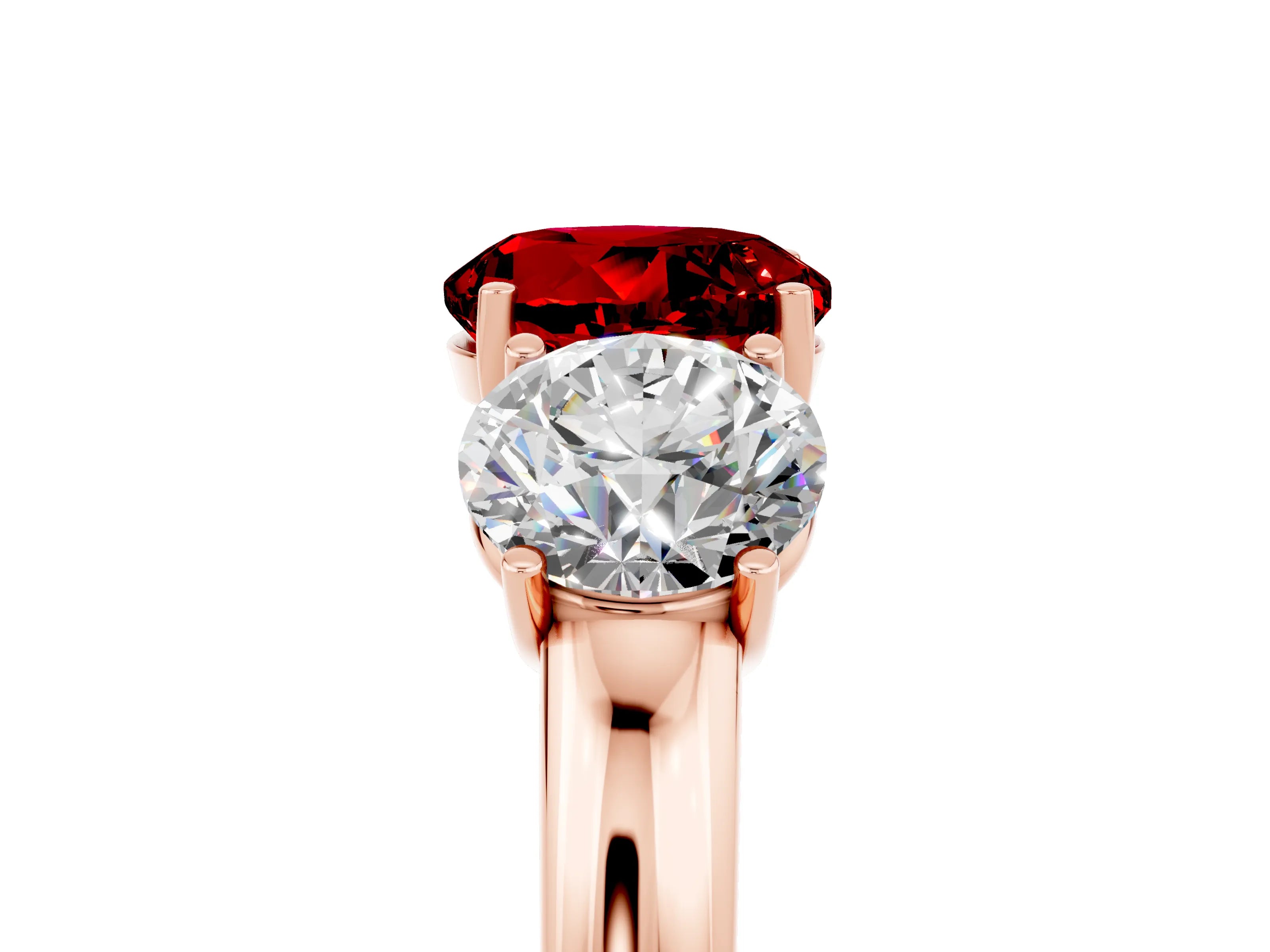 Rose gold Round Cut Ruby Three-Stone Ring with Four-Prong Setting and Classic Band_5