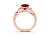 Rose gold Round Cut Ruby Three-Stone Ring with Pavé Split Shank and Four-Prong Setting_3