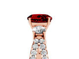 Rose gold Round Cut Ruby Three-Stone Ring with Pavé Split Shank and Four-Prong Setting_5