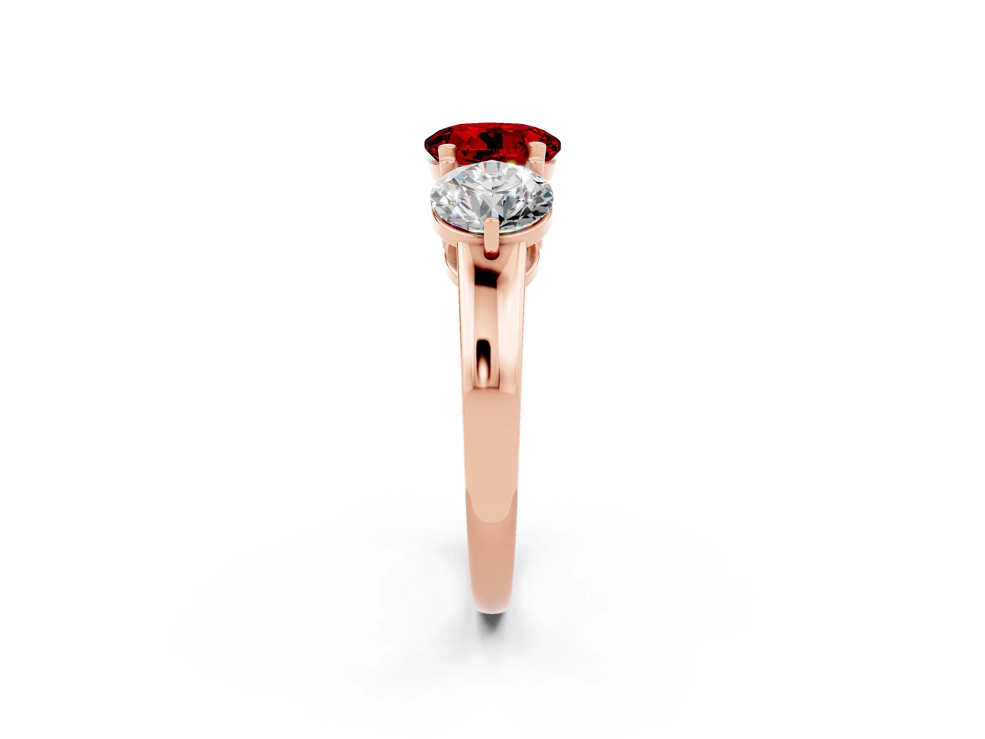 Rose gold Round Cut Ruby Three-Stone Ring with Prong Setting and Classic Band_2