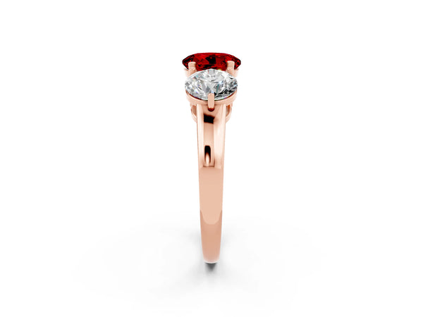 Rose gold Round Cut Ruby Three-Stone Ring with Prong Setting and Classic Band
