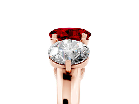 Rose gold Round Cut Ruby Three-Stone Ring with Prong Setting and Classic Band_5